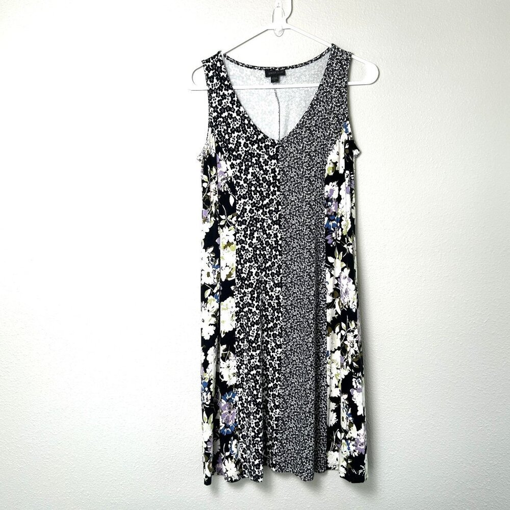J Jill Wearever Collection Dress Womens Size XS Black White Floral Sleeveless‎
